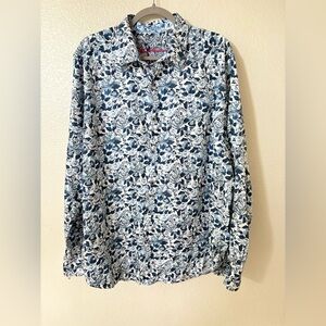 Robert Graham Blue Floral Cotton Classic Fit button down size 2XL